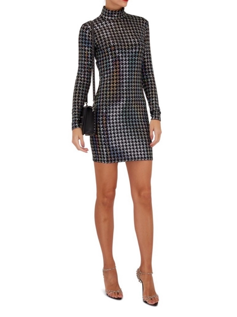 L'AGENCE Cher Black Sparkle Turtleneck Mini Dress